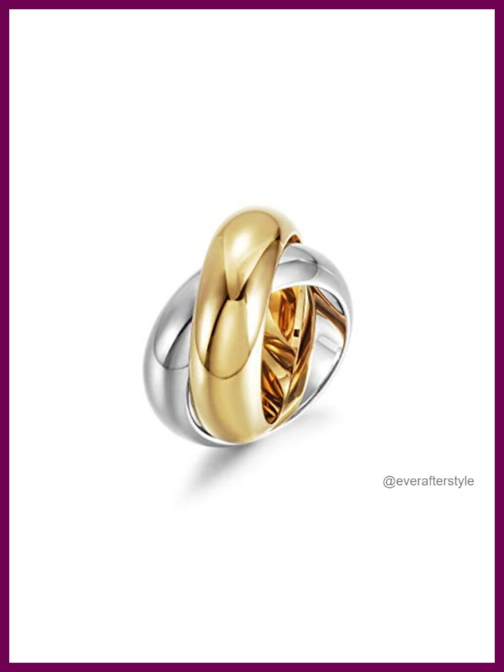 Chunky Two Tone Interlocked Wide Band Cocktail Statement Ring Stainless Steel